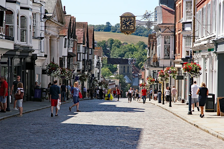 The cobbled streets of Guildford, Surrey.